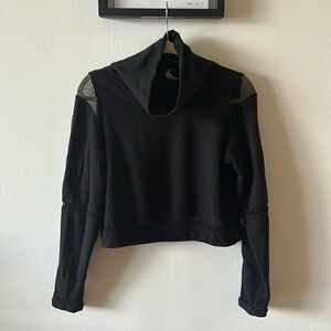 Alo black cowl neck sweater with mesh accents